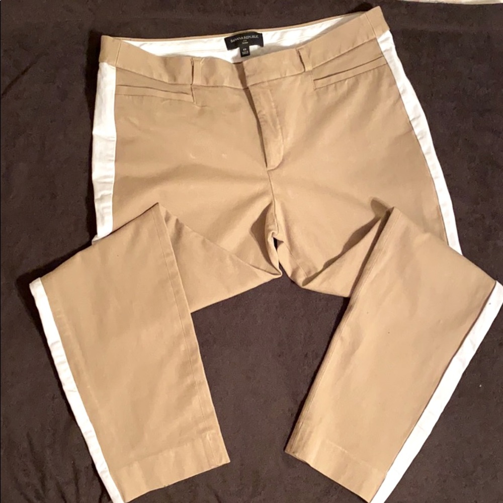 Women Crop White Tuxedo tan pants